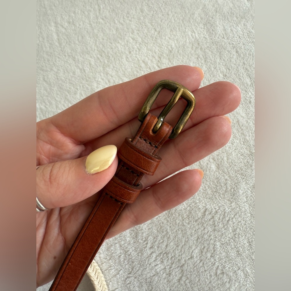 Sezane Tan Leather Belt with Brass Buckle